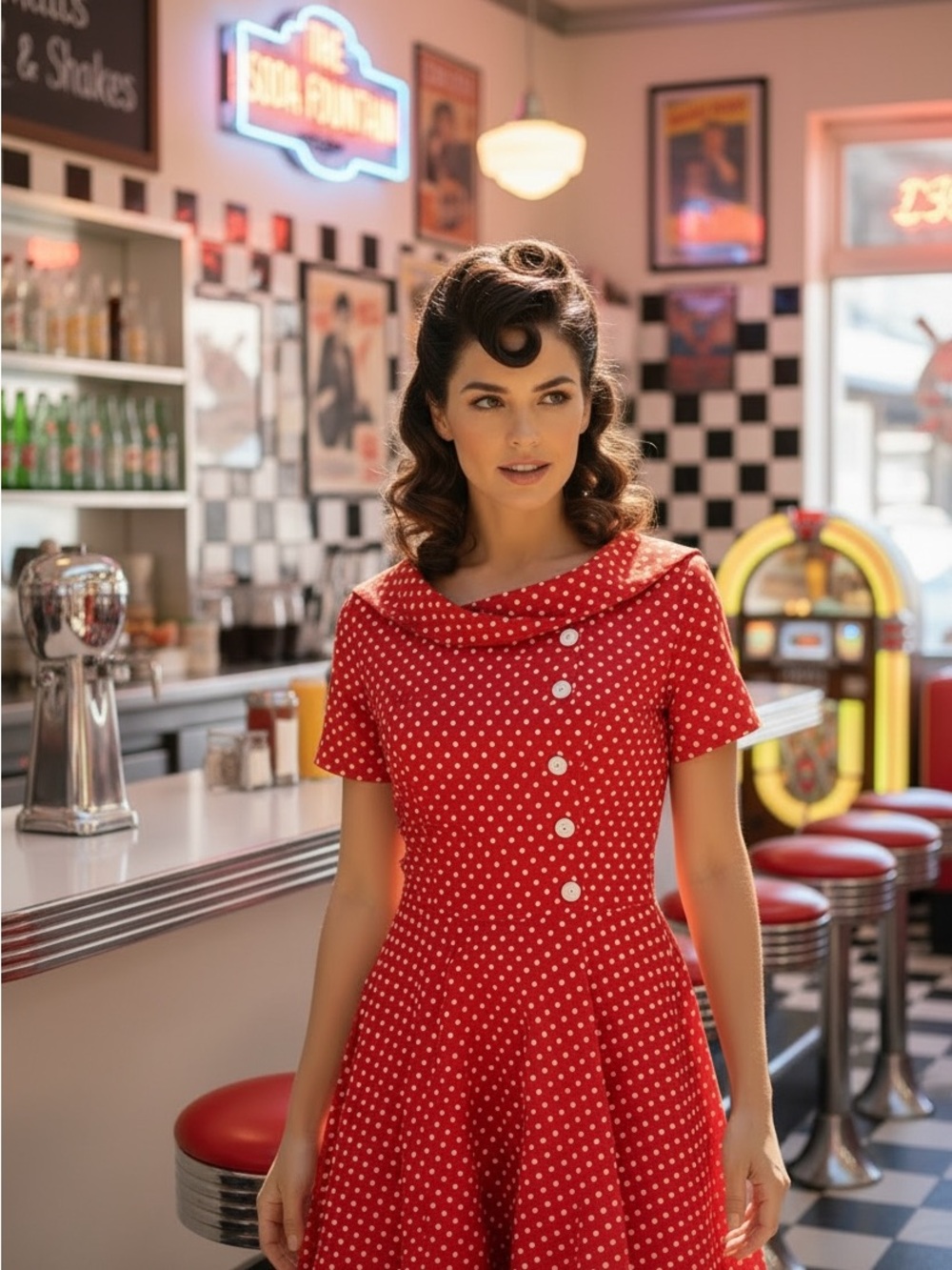 Wedtrend Pin Up Girl 1950’s Red Polka Dot Swing Dress Rockabilly